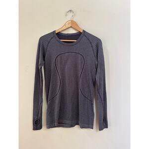 Lululemon Swiftly Tech Long Sleeve Shirt Top Blue Stripe Running Workout Gym 8